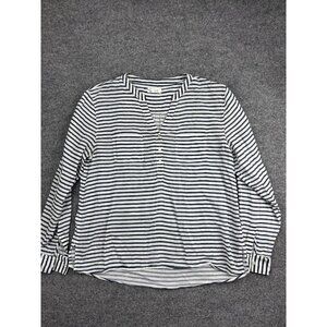Carve Designs Shirt Womens Medium Navy Stripe Long Sleeve Henley Top Casual